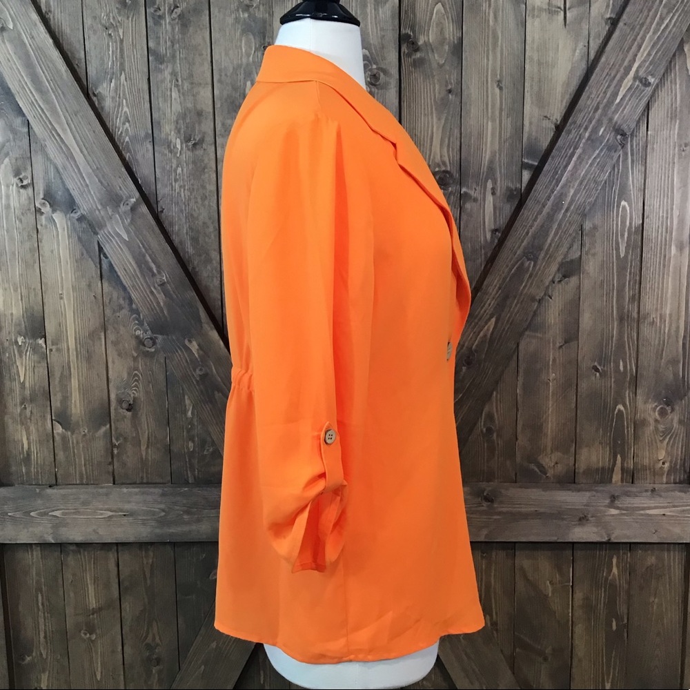 ☘️ Chico’s Sheer Bright Orange Jacket/Cardigan - Picture 3 of 5